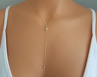 CZ Diamond Lariat, Sterling Silver, 14K Gold Filled, Bridal, Bridesmaid, Christmas Gift, Necklaces for Women, Gift for Women, Necklace