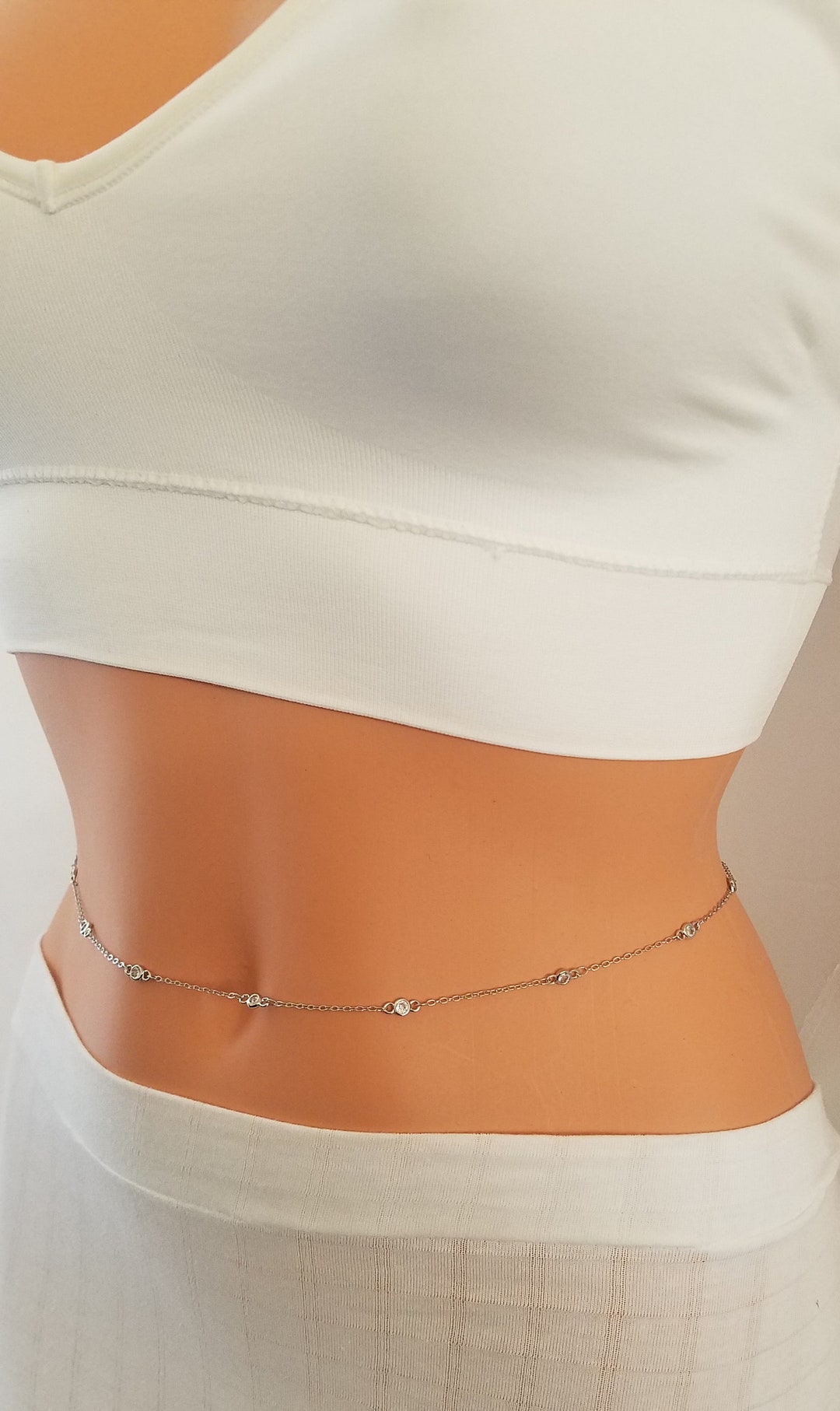 CZ Diamond Belly Chain, Gold Belly Chain, Belly Chain, Body Jewelry Etsy