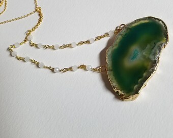 Agate Slice Necklace, Crystal Necklace, Healing Stone, Gemstone Necklace, Natural Stone, Long Necklace, Bridesmaid Gift