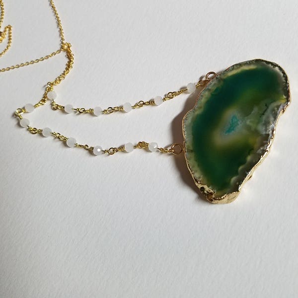 Agate Slice Necklace, Crystal Necklace, Healing Stone, Gemstone Necklace, Natural Stone, Long Necklace, Bridesmaid Gift