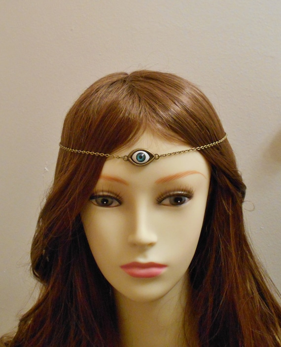 Third eye headband- brown eye Third Eye Headpiece, Evil Eye Head Chain, Third Eye Headband  main image 2