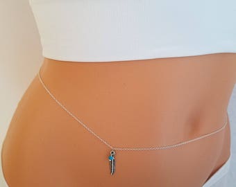 Sterling Silver, 14 K Gold Filled, Birthstone Belly Chain, Body Chain, Body Jewelry, Waist Band, Silver Body Chain, Gift for Her, Surfer