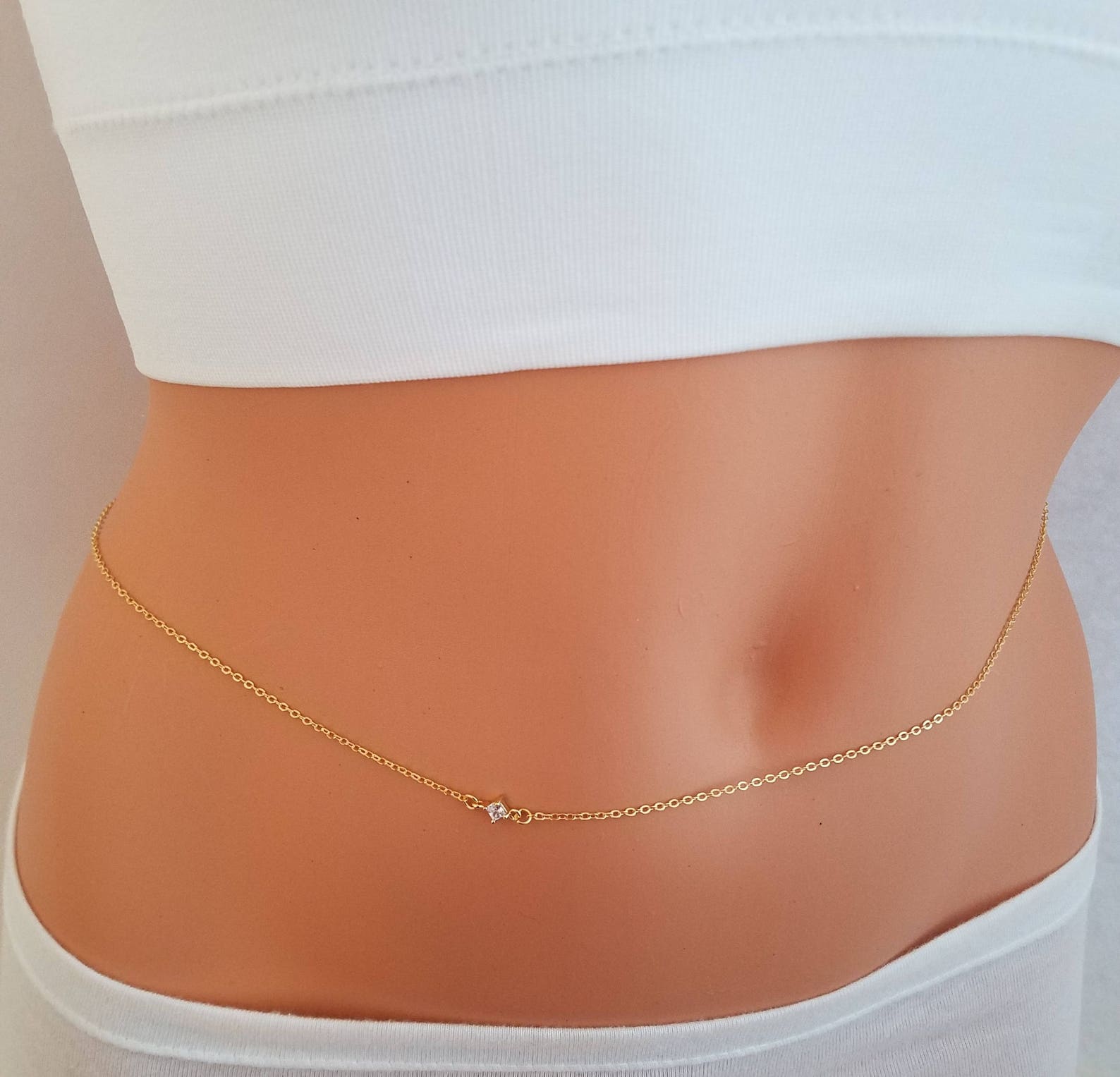 CZ Diamond Belly Chain, Gold Belly Chain, Belly Chain, Body Jewelry Etsy