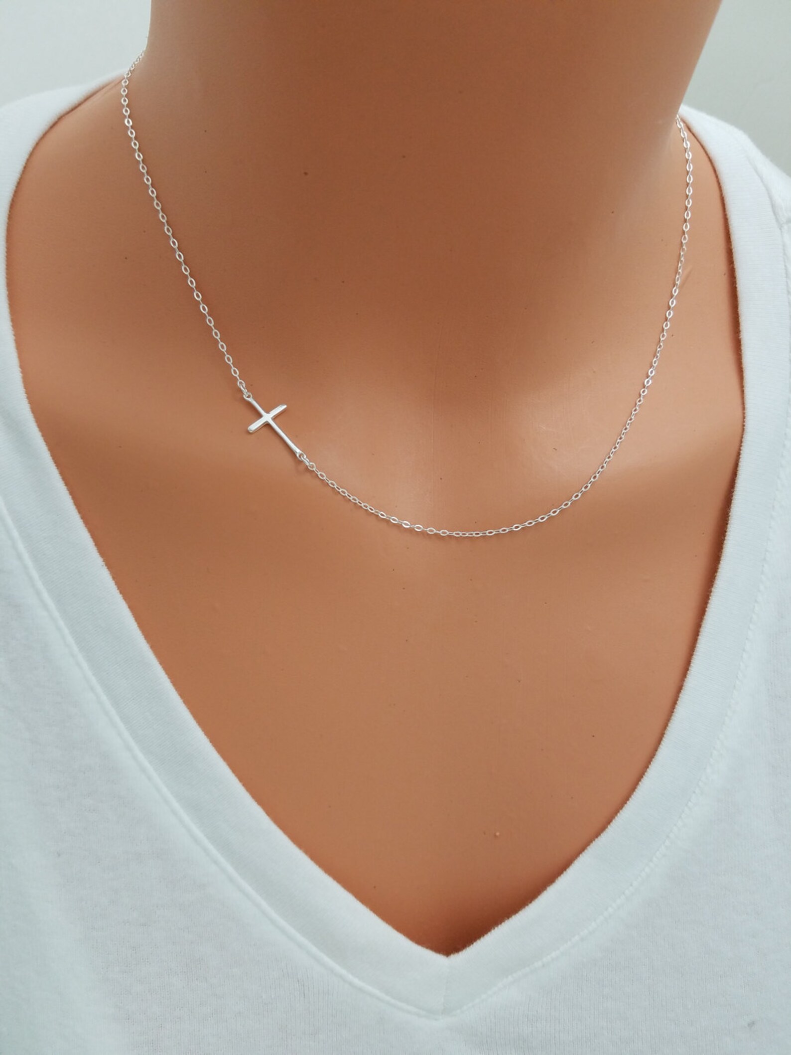Sideways Cross Necklace Sterling Silver Minimalist Necklace Etsy