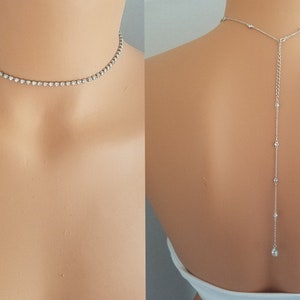 Rhinestones Necklace with Backdrop, Bridal Necklace, Boho Choker, Minimal, Dainty Necklace, Diamond Choker, Backdrop, Necklaces