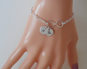 Sterling Silver Infinity Initial Bracelet, Mother Bracelet, Friendship Bracelet, Valentine's Day gift