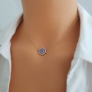 Evil Eye Necklace, 14 K Gold Filled, Protection Necklace, Kabbalah Necklace, Gift for Her, Anniversary Gift, Birthday Gift, Mothers Day Gift