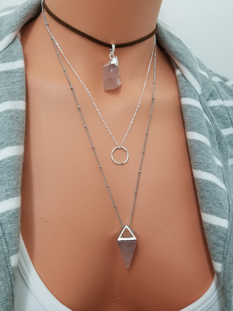 Rose Quartz Necklace/ Raw Crystal Necklace/ Healing Crystal/ Love Stone/ Necklaces for Women/ Bridesmaid Gift/ Healing Stone image 3