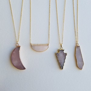 Rose Quartz Necklace, Raw Quartz Necklace, Healing Stone, Crystal Necklace, Bridesmaid Gift, Natural Stone, Raw Crystal, Boho Long Necklace