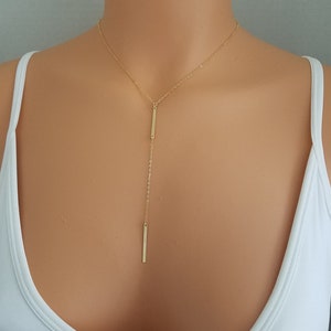 Two Bar Necklace, 14 K Gold Filled, Sterling Silver, Y Lariat Necklace, Dainty Necklace, Bar Necklace, Necklaces for Women, Gift for Her