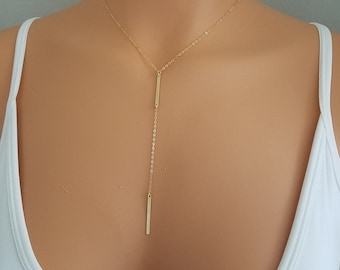 Two Bar Necklace, 14 K Gold Filled, Sterling Silver, Y Lariat Necklace, Dainty Necklace, Bar Necklace, Necklaces for Women, Gift for Her