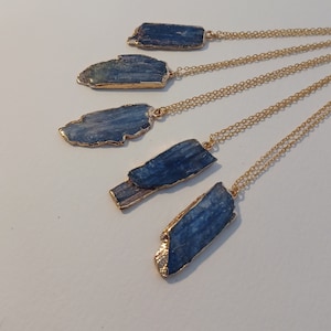 Raw Kyanite Gold Necklace, Healing Crystal Pendant Necklaces for Women, Long Layering Necklace, Natural Kyanite Jewlery, Necklace for Men