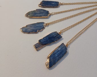 Raw Kyanite Gold Necklace, Healing Crystal Pendant Necklaces for Women, Long Layering Necklace, Natural Kyanite Jewlery, Necklace for Men