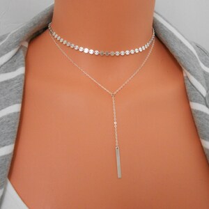 Sterling Silver, Choker Necklace, Gift for Her, Silver Coin Chain, Necklace, Bridesmaid Gift, Necklaces for Women, Choker, Layering Necklace