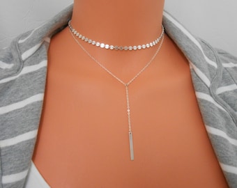 Sterling Silver, Choker Necklace, Gift for Her, Silver Coin Chain, Necklace, Bridesmaid Gift, Necklaces for Women, Choker, Layering Necklace