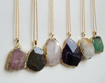 Raw Crystal Slice Necklace, Healing Crystals, Long Necklace, Bohemian Necklace, Chic, Quartz Necklace, Necklace, Chakra Necklace, Bridesmaid