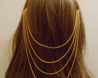 Gouden en zilveren franjekwast, haarkam, haarmanchet, dameshaarband, lange kettingclip, hoofdsieraad, bruidshoofdsieraad, kam met ketting