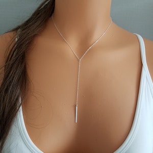 Sterling Silver Bar Lariat, 14 K Gold Filled Bar Necklace, Y Necklace, Dainty Necklace, Gift for Her, Layering Necklace, Necklaces for Women