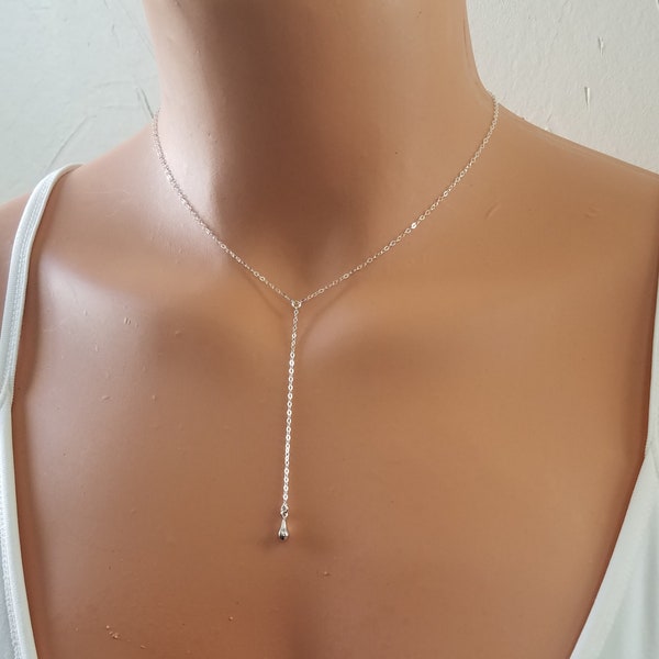 Sterling Silver, 14 K Gold Filled, Lariat, Tear Drop, Dainty Lariat, Bridesmaid Gift, Necklaces for Women, Gift for Her, Layering Necklaces