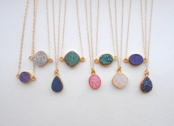 Gold Druzy Necklace Druzy Pendant Gold Filled Chain Gold Necklace Druzy Necklace Gem Drop Necklace Bridesmaid Gift Etsy Canada