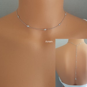 Cubic Zirconia Necklace with Backdrop, Wedding Necklace, Boho Choker, Minimal, Dainty Necklace, Bridesmaid Gift, Diamond Choker