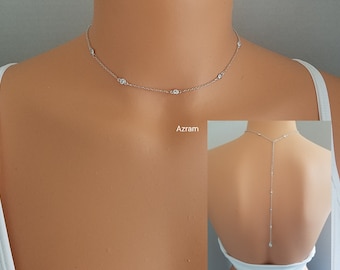 Collar de circonita cúbica con fondo, collar de boda, gargantilla bohemia, minimalista, collar delicado, regalo para damas de honor, gargantilla de diamantes