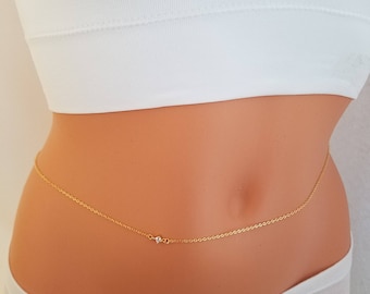 CZ Diamond Belly Chain, Gold Belly Chain, Belly Chain, Body Jewelry