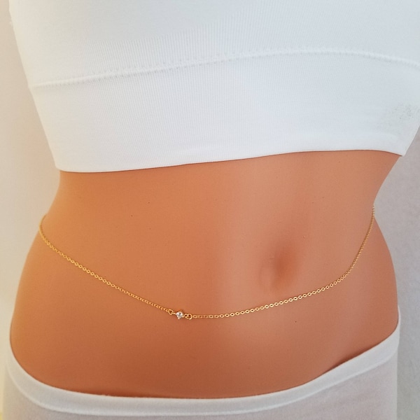 CZ Diamond Belly Chain, Gold Belly Chain, Belly Chain, Body Jewelry