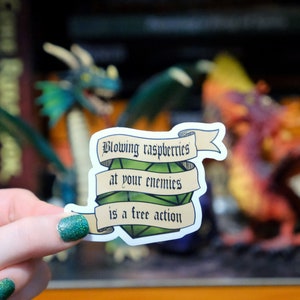Blowing Raspberries At Your Enemies Is A Free Action | D20 Vinyl Sticker | Dungeons And Dragons