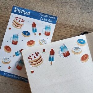 Hoja de pegatinas de Patriotic Sweets / Rojo, blanco y azul / 4 de julio / Día de la Independencia / Pegatinas para planificadores, Bullet Journals, Scrapbooks