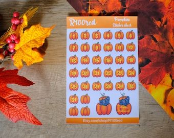 Pumpkin Halloween Countdown Sticker Sheet | For Planners, Bullet Journals, Scrapbooks, Calendars