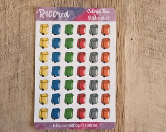 Colored Bins Stickers | Tiny Trash/Recycling Cans | For Bullet Journals, Planners, Scrapbooks, and Calendars