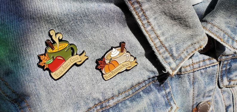 Team Pumpkin Spice VS Team Apple Cider Enamel Pins Fall Autumn image 1