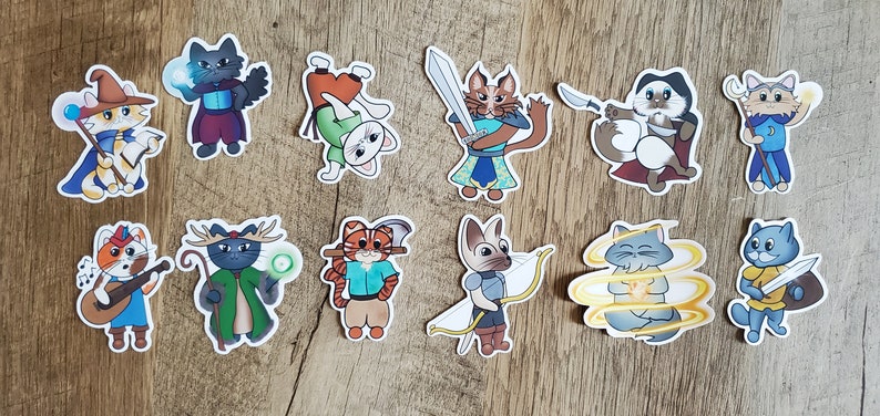 Mini Dnd Cat Sticker Set Dungeons and Dragons D&amp;D RPG - Etsy