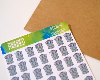 Recycling Day Stickers | Tiny Recycling Cans | For Bullet Journals, Planners, Scrapbooks, and Calendars