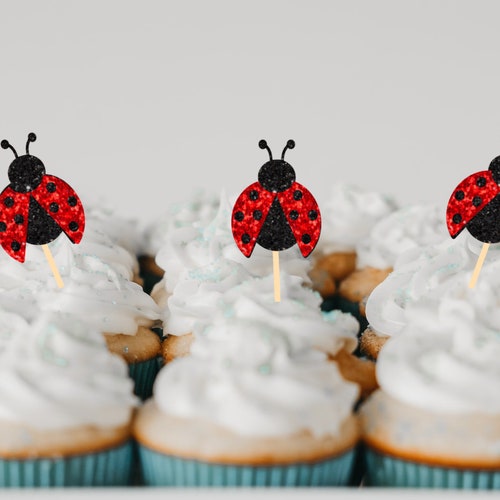 Ladybug Cupcake Topper Ladybug Cupcake Pick Birthday Cupcake Etsy