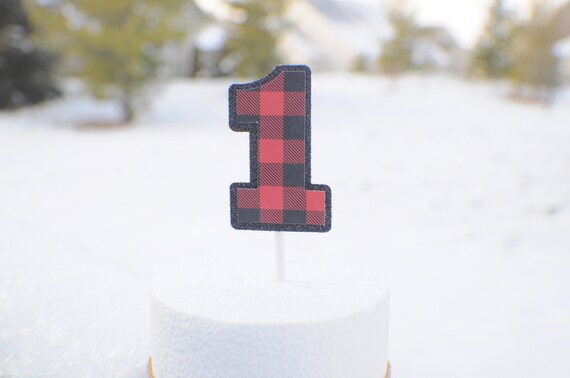 Buffalo plaid number cake topper, number cake topper, Woodsman cake topper, lumberjack cake topper, buffalo plaid cake topper Il_570xn