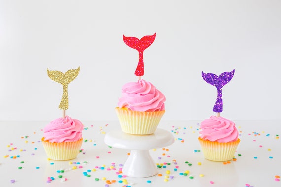 Mermaid cupcake topper, mermaid tail cupcake topper, mermaid party, mermaid decoration (12 toppers) Il_570xn