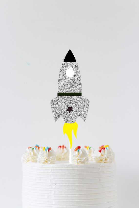 Rocket ship cake topper, rocket ship topper, astronaut cake topper, space cake topper, moon cake topper, birthday cake topper, smashcake Il_570xn