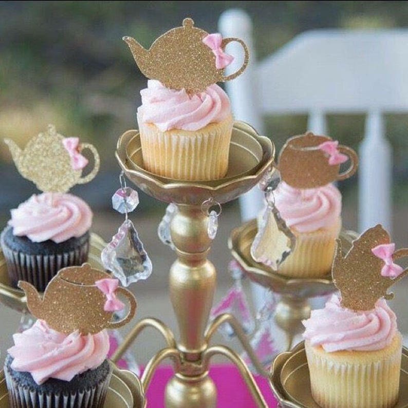 Tea party cupcake topper tea party decoration teapot cupcake image 2