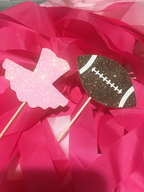 Gender reveal cupcake toppers, football or tutu gender reveal cupcake
