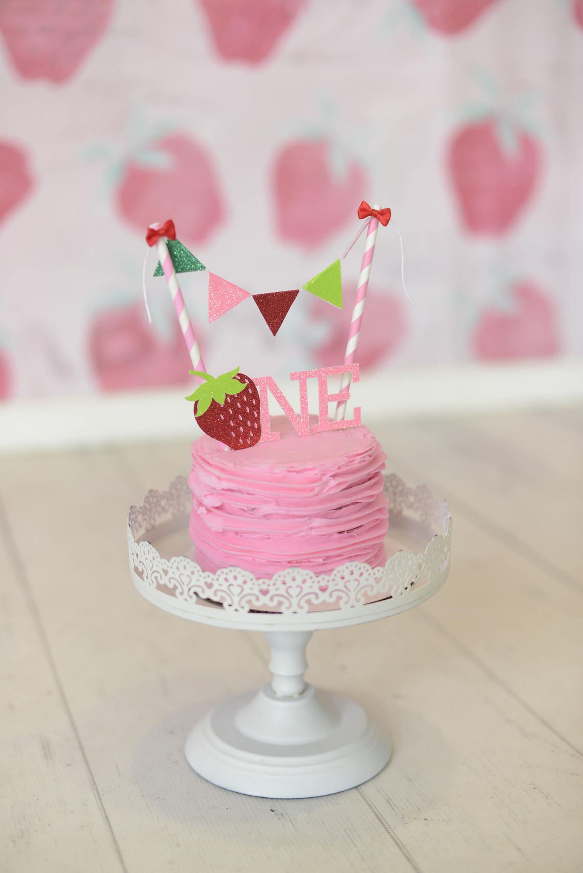 One Cake Topper Strawberry Cake Topper Summer Cake Topper Etsy