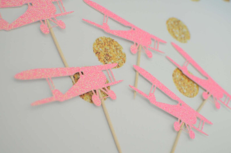 Pink Airplane cupcake toppers airplane cupcake toppers girl Etsy