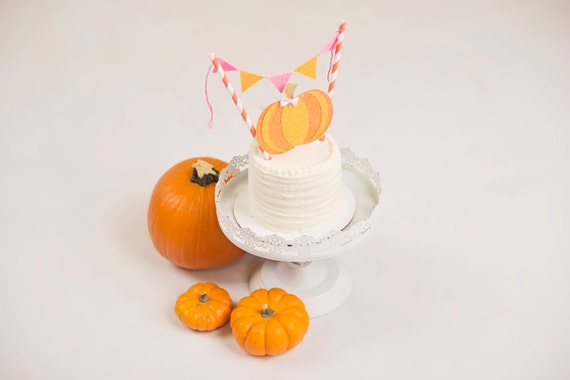 Pumpkin Cake Topper, Halloween Cake topper, Pink and orange pumpkin cake topper Il_570xn