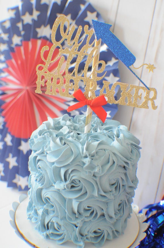 4th of July cake topper, Our little firecracker cake topper, USA cake
