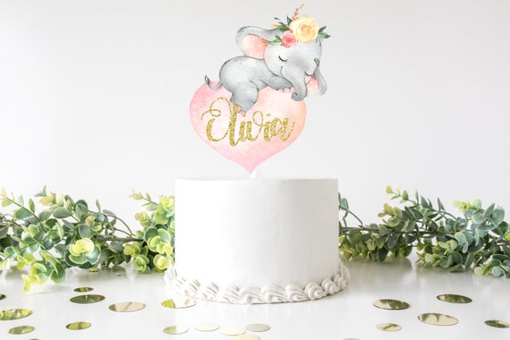 Elephant cake topper, Sleeping elephant cake topper, cake topper, babyshower cake topper, smashcake topper, birthday cake topper, Il_570xn
