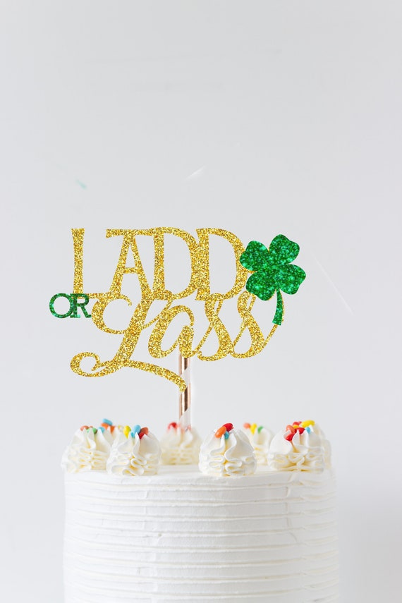Lad or Lass cake topper, shamrock cake topper, Irish gender reveal cake topper, gender reveal cake topper, St Patricks day cake topper Il_570xn