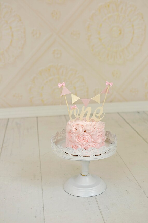 One Cake Topper, First birthday cake topper, ONE Smash Cake Set (Cake Topper and banner) Blush and Creme cake topper, smash cake topper Il_570xn