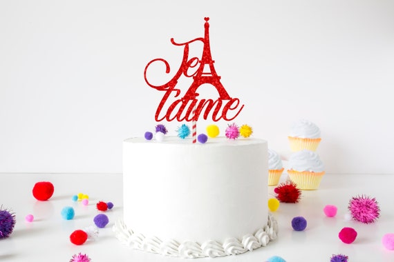 Je T/'aime Wedding Cake Topper French Paris Theme I Love You Black Acrylic Cake Topper Engagement Bridal Party Baby Shower Birthday