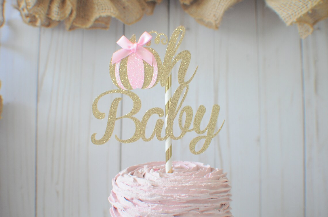 Pink Pumpkin Cake Topper Oh Baby Cake Topper Hello Little Etsy